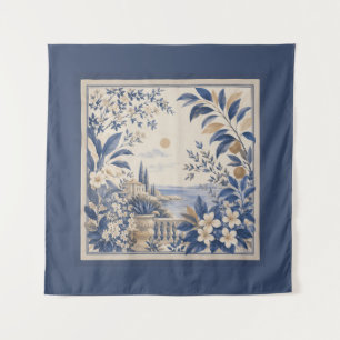 Blaue botanische Wandteppiche