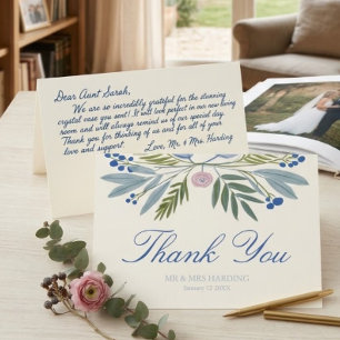 Blaue botanische Winterhochzeit Dankeskarte