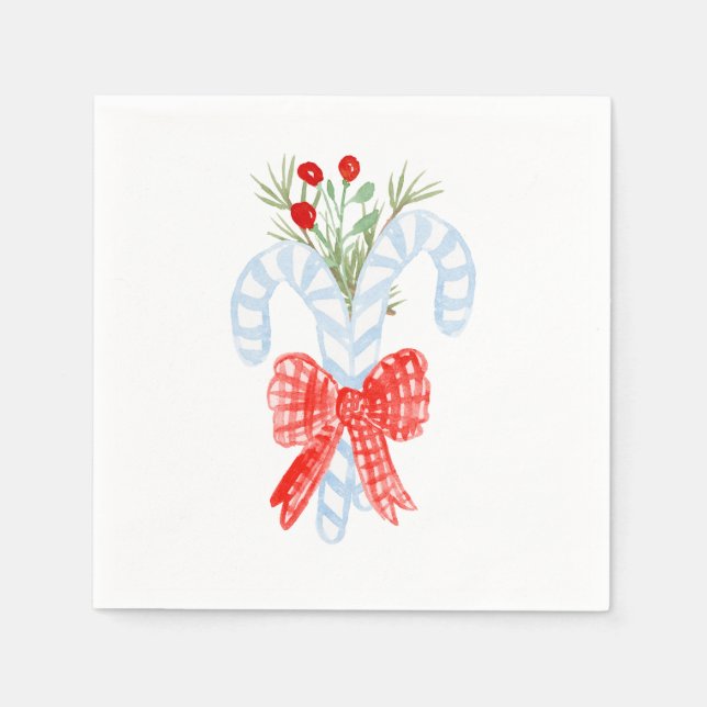 Blaue Bow Candycane Cocktail Napkins Serviette (Vorderseite)