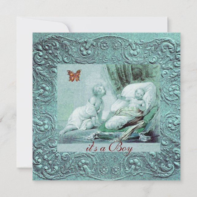 BLAUE BOY BABY DUSCHE MIT KOPFSCHNITT EINLADUNG (Vorderseite)