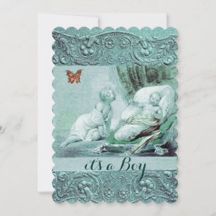 BLAUE BOY BABY SHOWY, BUTTERFLY, FLORALLE WIRBEL EINLADUNG