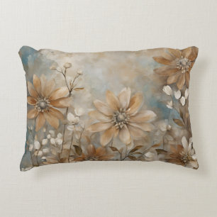 Blaue braune beige Farmhouse Blumen Akzent Kissen
