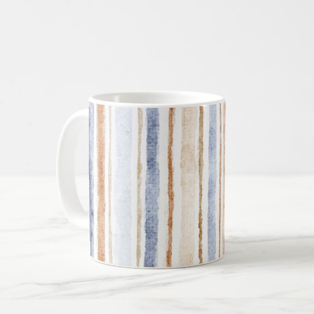 Blaue Braune Creme Streifen Kaffeetasse (Vorderseite Links)