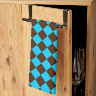 Blaue braune Diamant-Schachbrettmuster Geschirrtuch