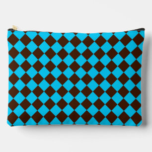 Blaue braune Diamant-Schachbrettmuster groß Zubehörtasche