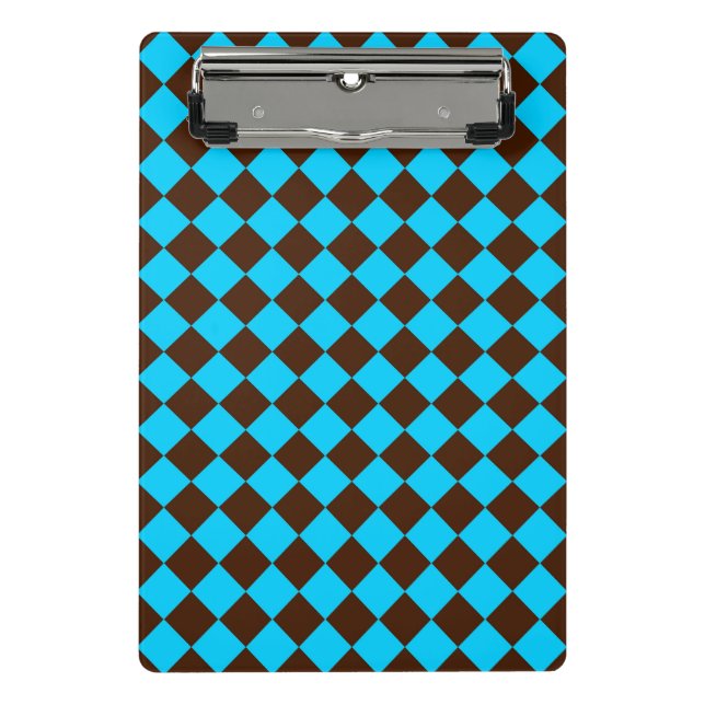 Blaue braune Diamant-Schachbrettmuster Mini Klemmbrett (Vorderseite)