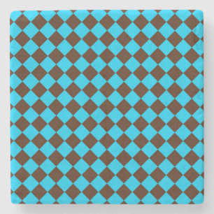 Blaue braune Diamant-Schachbrettmuster Steinuntersetzer