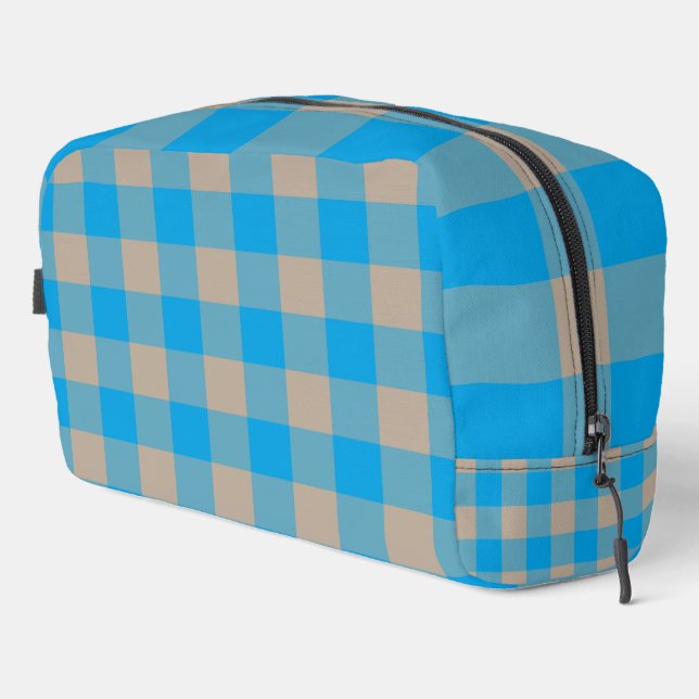 Blaue braune Karo-Muster-Kosmetiktasche Waschbeutel (Rechte Ecke)