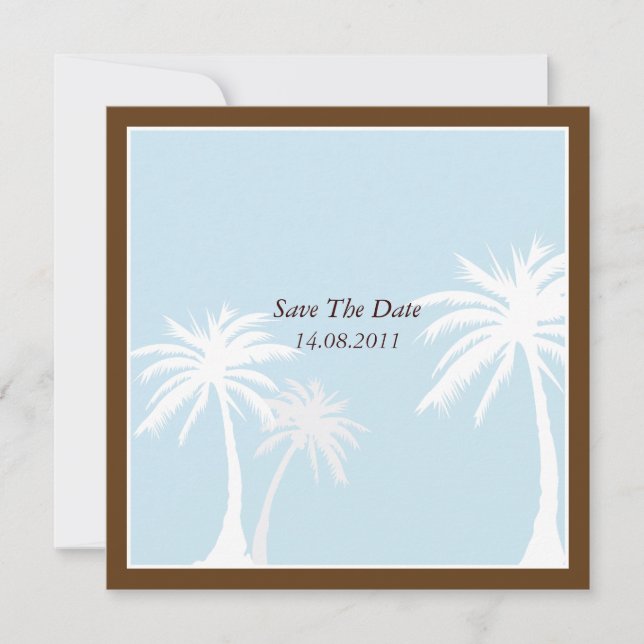 Blaue/braune Palmenbaume Hochzeit Sichern Sie das  Save The Date (Vorderseite)