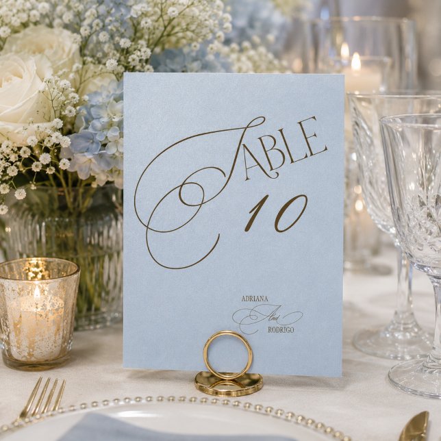 Blaue Braune Romantische Hochzeit Tischnummer (Von Creator hochgeladen)