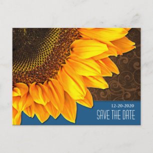 Blaue & Braune Sonnenblumen-Hochzeit Save the Date Ankündigungspostkarte