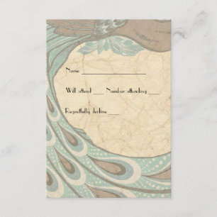 Blaue braune verblasste Vintage-Pfau rsvp Karte