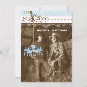 Blaue Braune Vintage-Kronleuchter Damast Foto Hoch Einladung