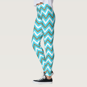 Blaue braune weiße Zickzacklinien geometrische Mee Leggings