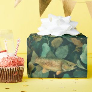 Blaue Braunforelle Unterwasser-Botanik Geschenkpapier