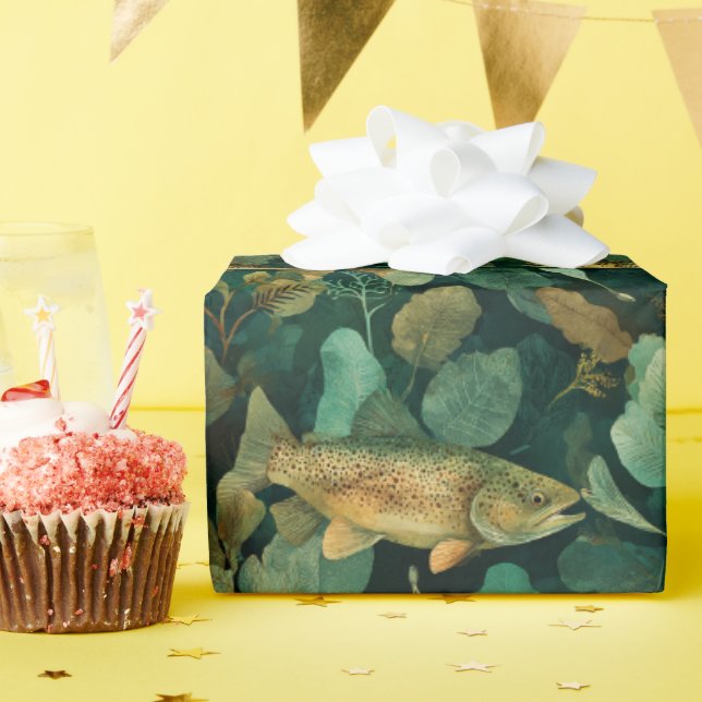 Blaue Braunforelle Unterwasser-Botanik Geschenkpapier (Geburtstagsparty)