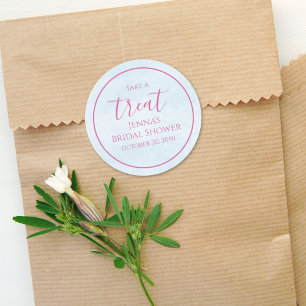 Blaue Brautdusche Minimalistische Rosa Kalligrafie Runder Aufkleber