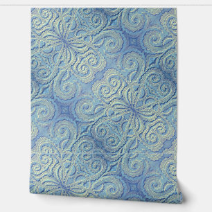 Blaue Brokat-Vinyltapete Tapete