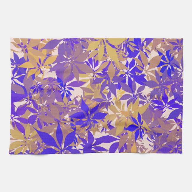 Blaue, bronzene und violette Kastanienblätter Geschirrtuch (Horizontal)