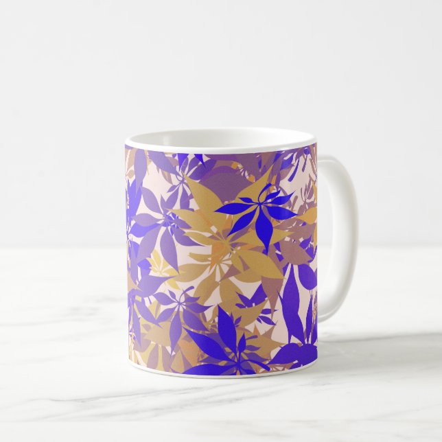 Blaue, bronzene und violette Kastanienblätter Kaffeetasse (VorderseiteRechts)
