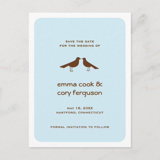 Blaue Brust Save the Date liebt Vogelschwarze Ankündigungspostkarte (Vorderseite)