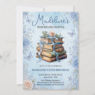 Blaue Buch Mädchen Geburtstagseinladung Einladung