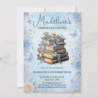 Blaue Buch Mädchen Geburtstagseinladung Einladung