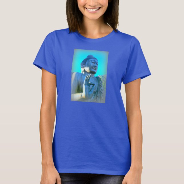Blaue Buddha-Mudra-Hand T-Shirt (Vorderseite)