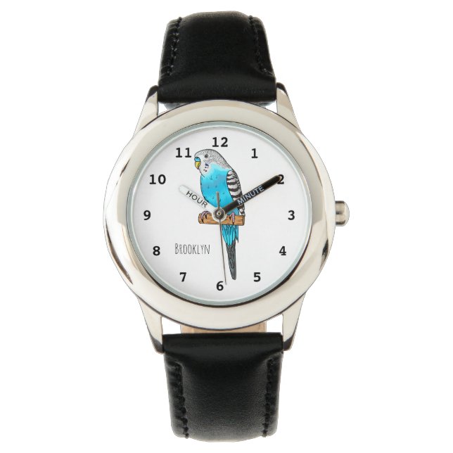 Blaue Budgerigar-Cartoon Armbanduhr (Vorderseite)