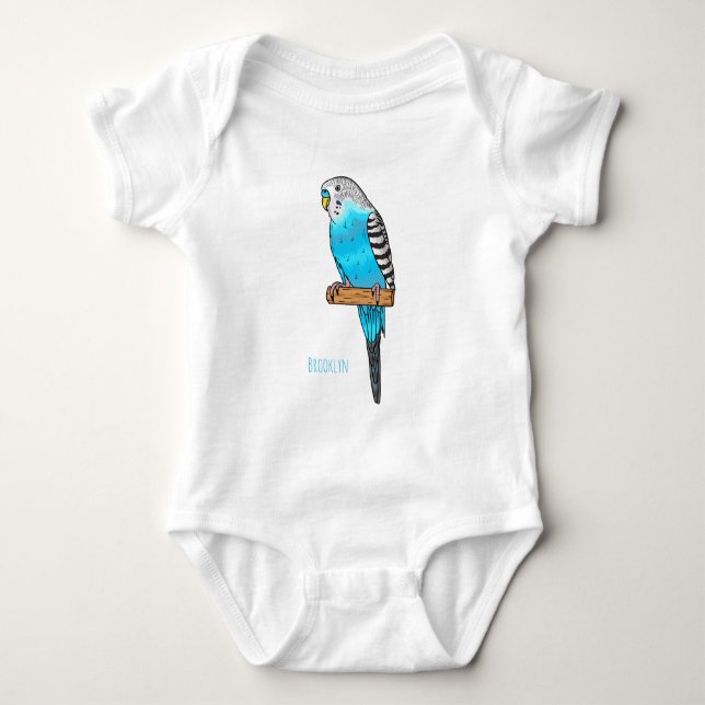 Blaue Budgerigar-Cartoon Baby Strampler (Vorderseite)
