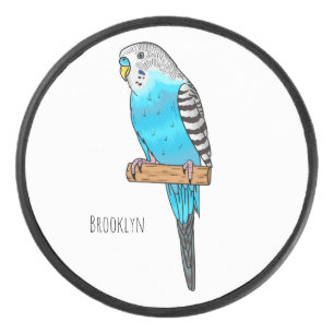 Blaue Budgerigar-Cartoon Eishockey Puck