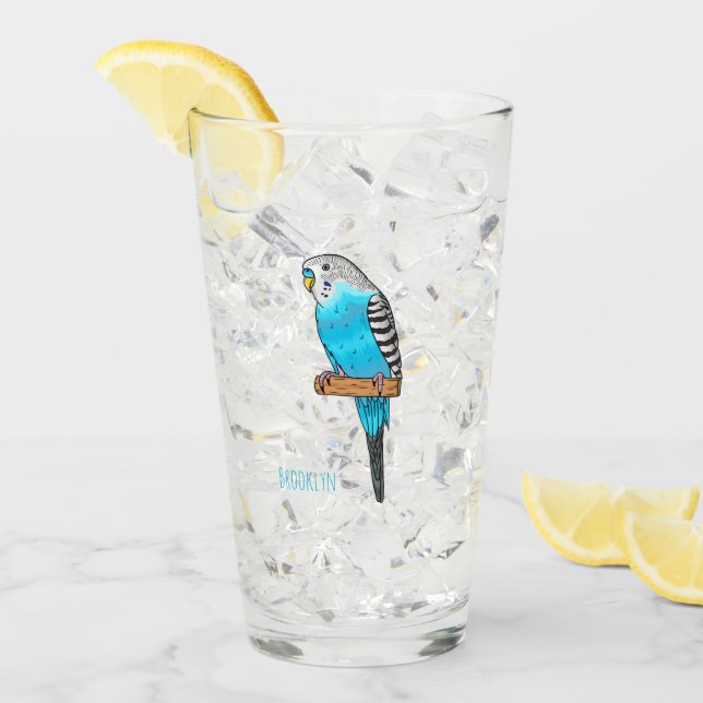 Blaue Budgerigar-Cartoon Glas (Vorderseite Ice)