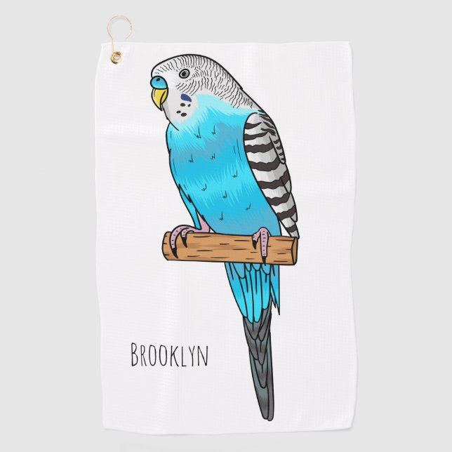Blaue Budgerigar-Cartoon Golfhandtuch (Vorderseite)
