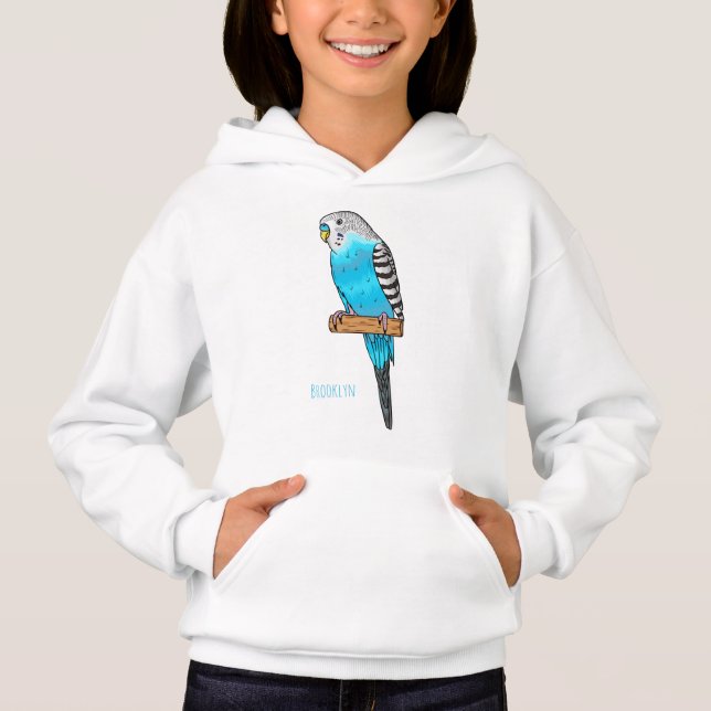 Blaue Budgerigar-Cartoon Hoodie (Vorderseite)