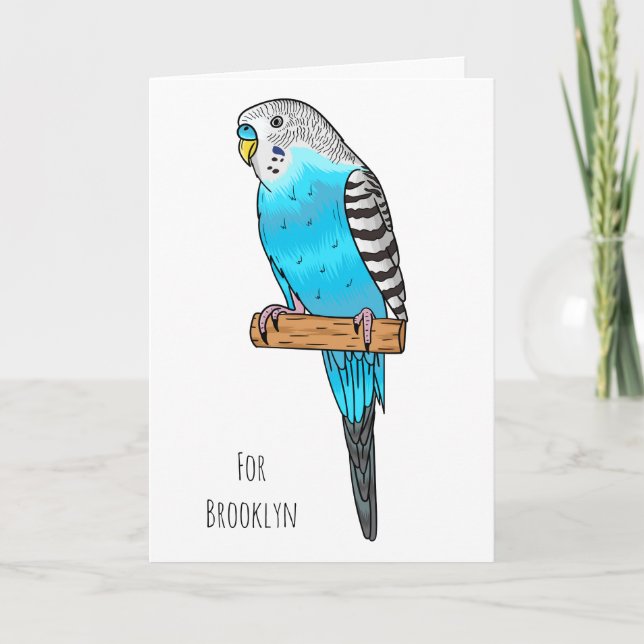 Blaue Budgerigar-Cartoon Karte (Vorderseite)