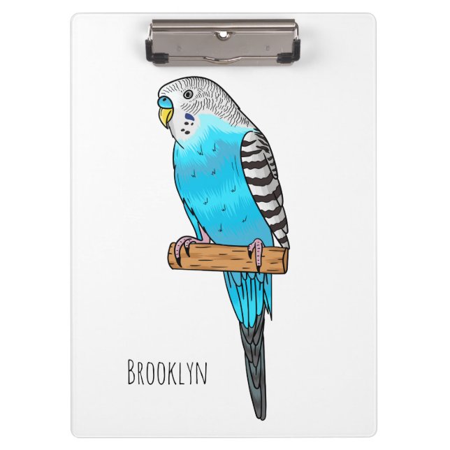 Blaue Budgerigar-Cartoon Klemmbrett (Vorderseite)