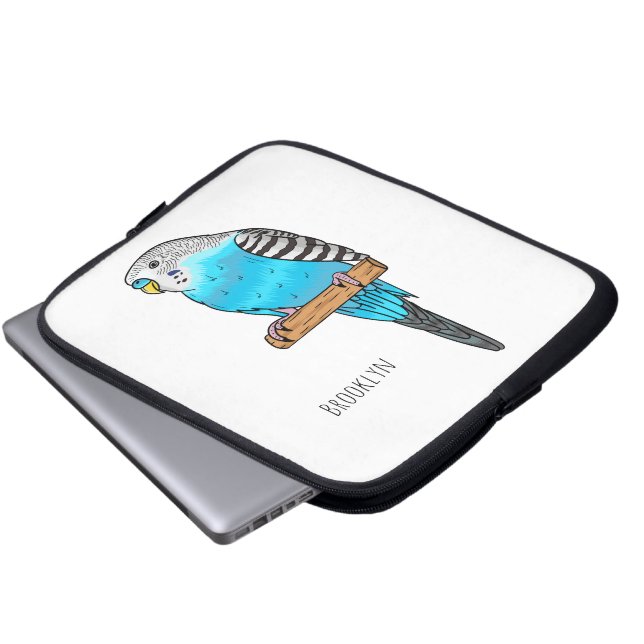 Blaue Budgerigar-Cartoon Laptopschutzhülle (Vorne Knopf)