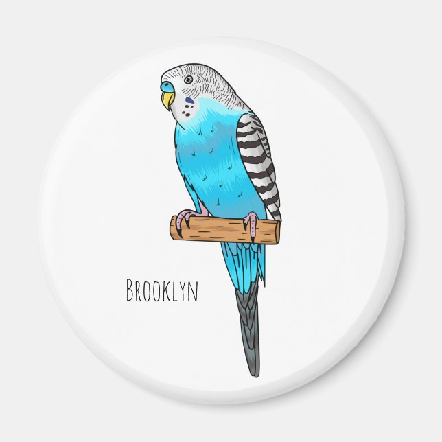Blaue Budgerigar-Cartoon Magnet (Vorne)