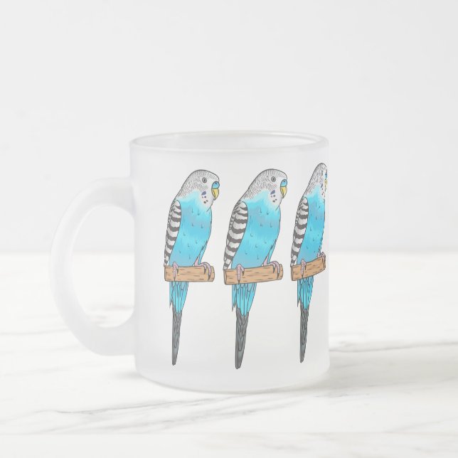 Blaue Budgerigar-Cartoon Mattglastasse (Links)
