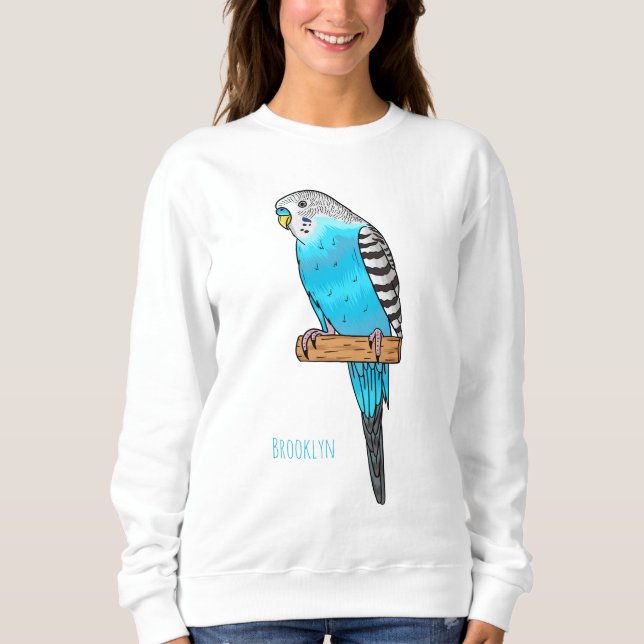 Blaue Budgerigar-Cartoon Sweatshirt (Vorderseite)