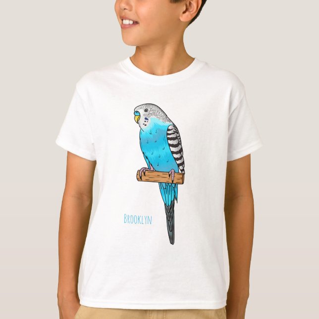 Blaue Budgerigar-Cartoon T-Shirt (Vorderseite)