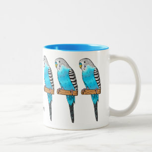 Blaue Budgerigar-Cartoon Zweifarbige Tasse