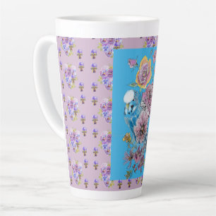 Blaue Budgie-Aquarell-Blumen-Damen-Latte-Mug Milchtasse