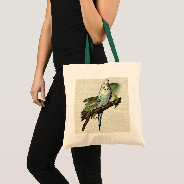 Blaue Budgie Leinwand-Tasche Tragetasche (Vorderseite (Produkt))