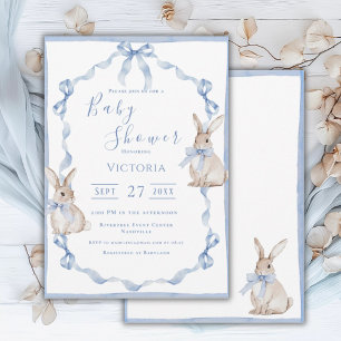 Blaue Bunny-Schleife Vintage-Baby-Party Einladung