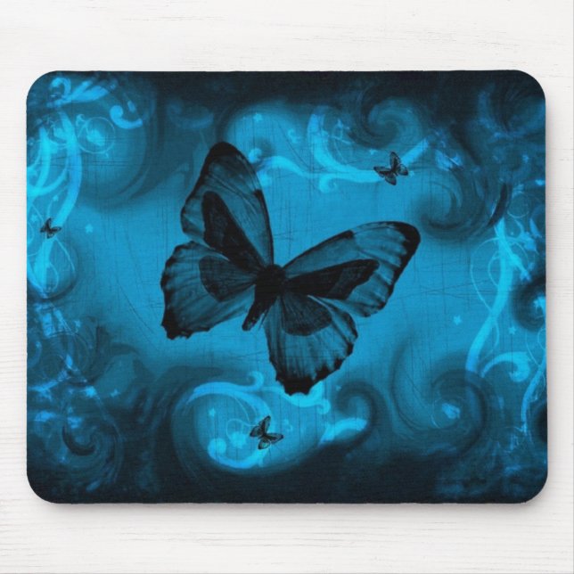 blaue bunte Schmetterlingsvektorkunst Mousepad (Vorne)