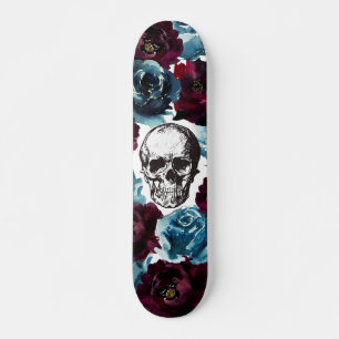 Blaue Burgunder Blumen Schädel Mädchenhaft Kantig Skateboard