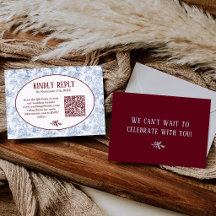 Blaue Burgunder-Weihnachts-Toile-QR-Code-Hochzeit