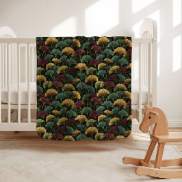 Blaue Burgunderrote Vintage Ginkgoblatt-Muster Babydecke