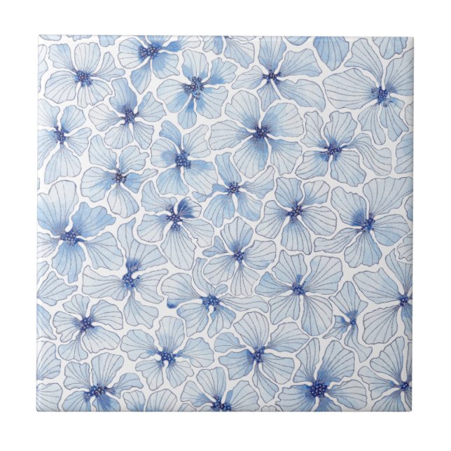 Blaue Butterblumen Fliese (Vorderseite)